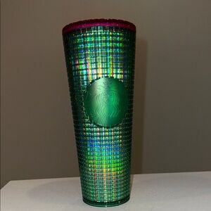 Starbucks Watermelon Green Grid Pink Lid 24oz   Cold Cup Tumbler